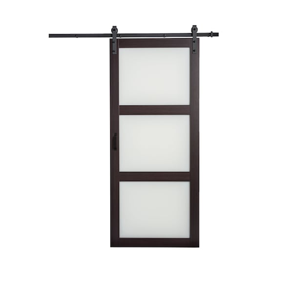 Renin 36 inch x 84 inch Espresso 3 Lite Frosted Glass Barn Door with Hardware Kit BD061W01ES3TGE36084 - main